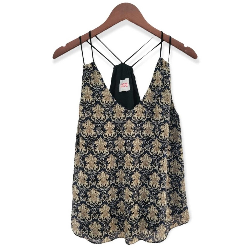 Rbl Tank Top European Pattern Navy Tan measured XS